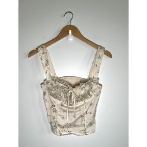 Babydoll Forest Fairy Ren Regency Womens Top Beige S Floral Lace Embroidered Bow